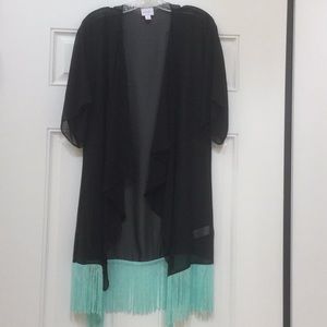 LuLuRoe Monroe Black Kimono Coverup with Fringe